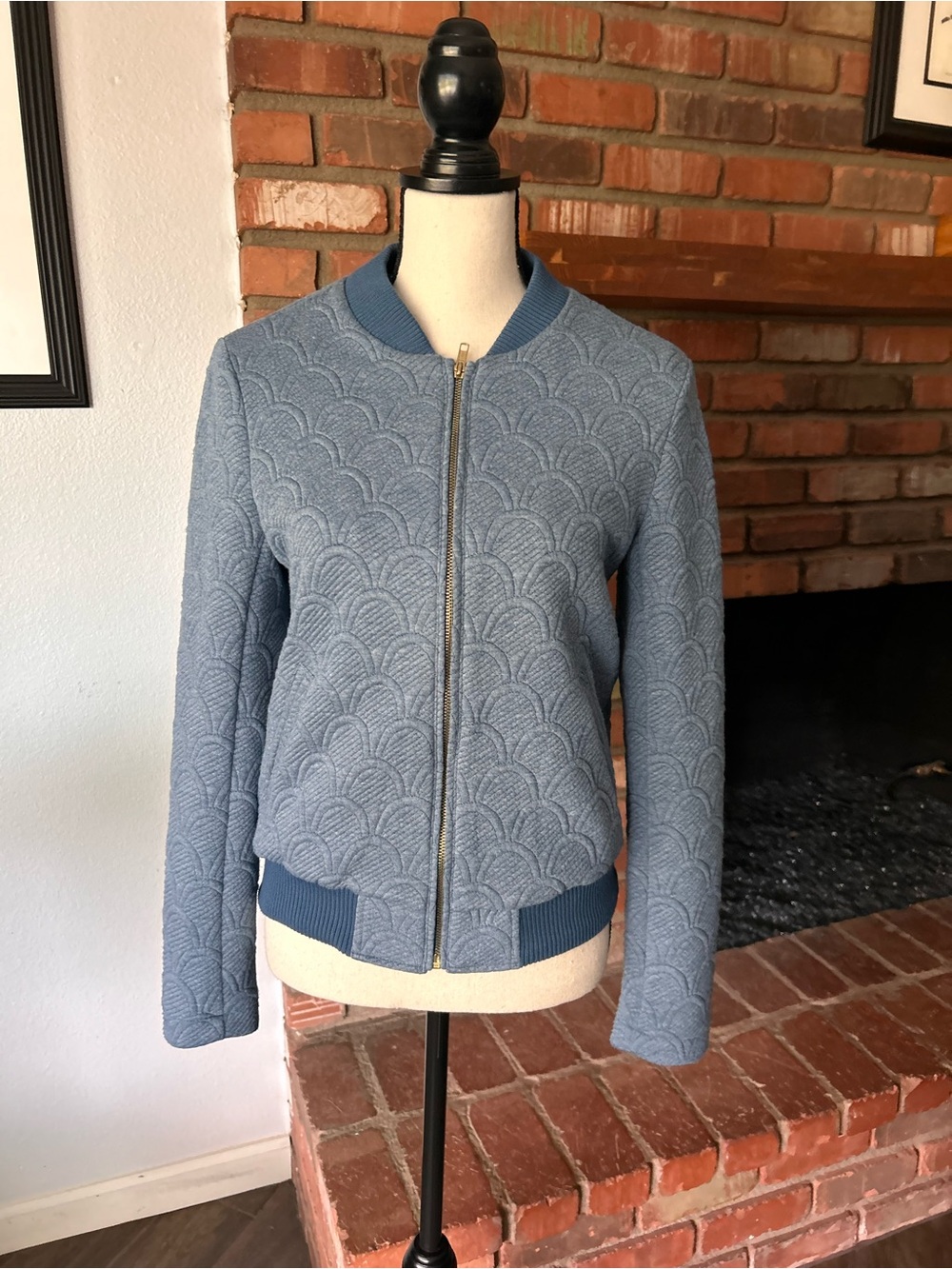 Anthropologie Cartonnier Quilted Scalloped BomberJacket in Light Blue Sz S